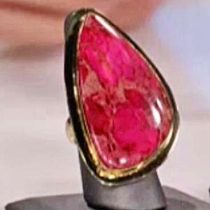 JASPER GEM RING, PINKS, ADJUSTABLE ONE SIZE, LARGE FREEFORM, ALCHEMIA BY CHARLES